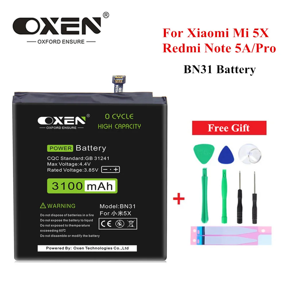Перезаряжаемый телефонный аккумулятор OXEN BN31 для Xiaomi Mi 5X A1 Mi5x Redmi Note 5A / Pro Y1 Lite