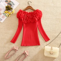 ladies sexy off the shoulder top knitted spring 2022 womens fashion frilly ruffle pullover sweaters fitness bodycon jumpers