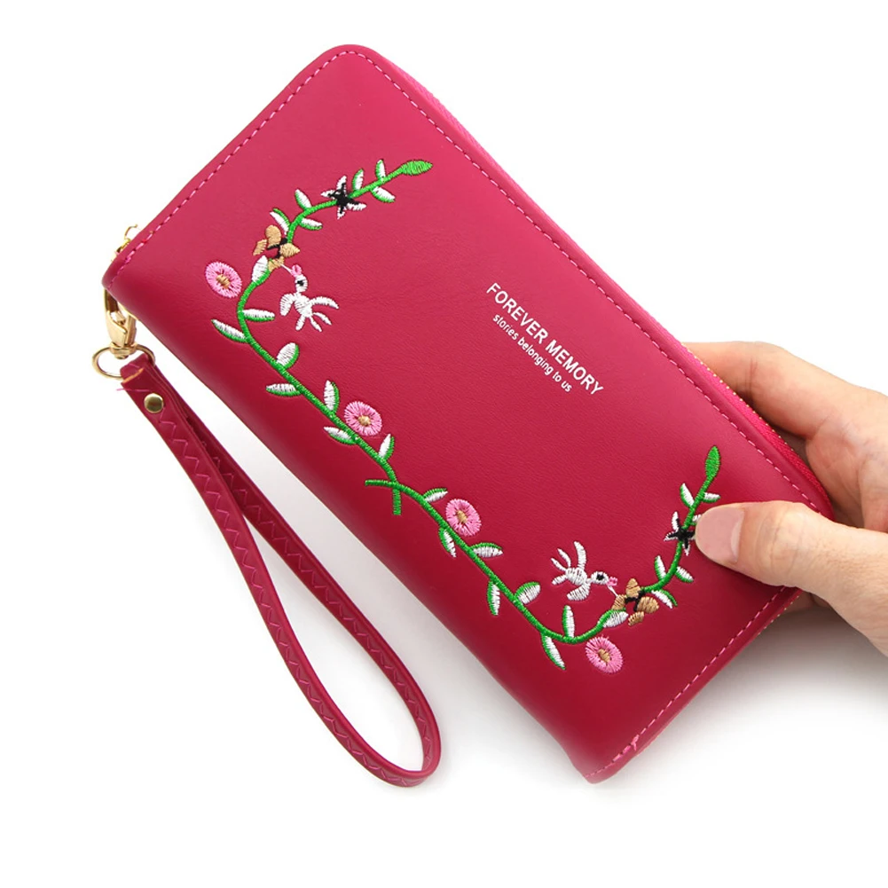 Женский кошелек на молнии длинный вместительный с вышивкой корейский стиль 2020 |