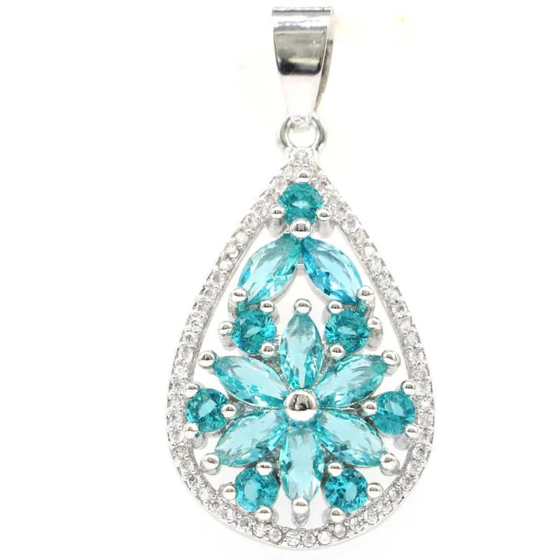 

34x18mm New Statement Created Rich Blue Aquamarine CZ For Women Fine Jewewlry Silver Earrings Pendant