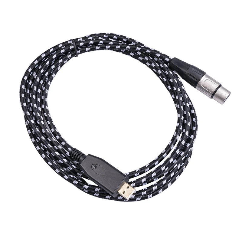 

3-метровый двойной экранированный шумоподавляющий позолоченный USB-кабель для записи XLR микрофона, черный
