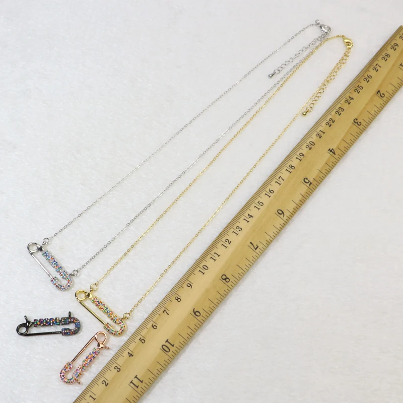 

10 strands PIN pendants necklace Rainbow zircon pendants accessories pin shape pendants jewelry gift for mother gift 5682