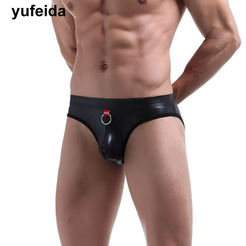 Мужские трусы из искусственной кожи сексуальное нижнее белье открытые бикини