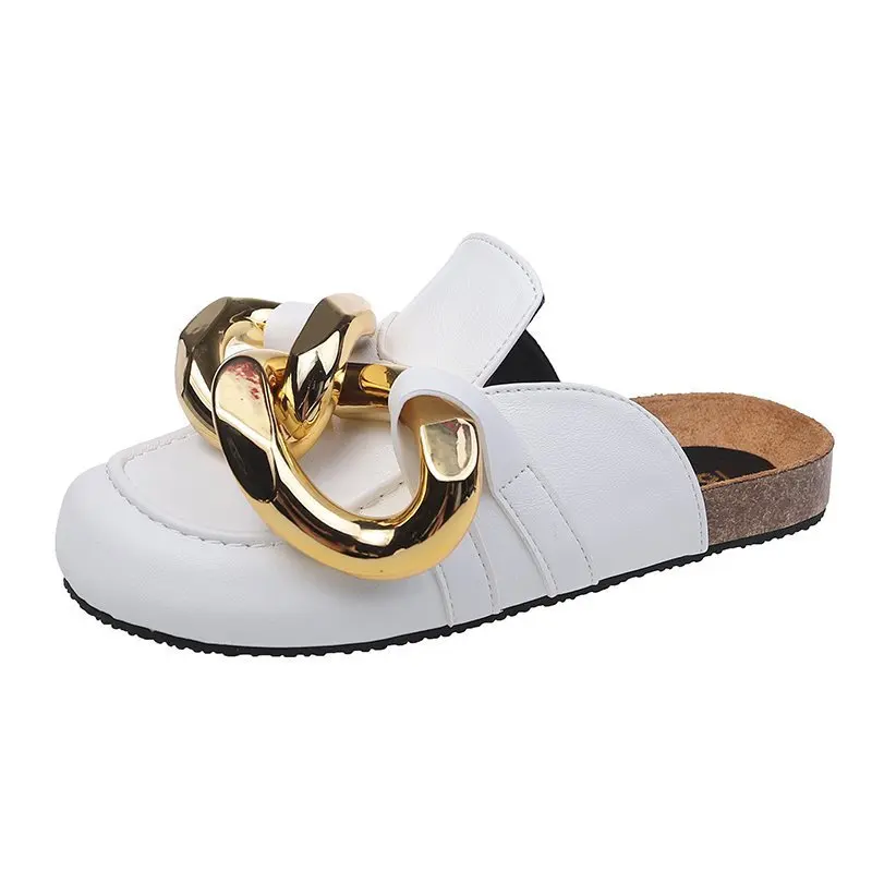 

Shoes Woman 2021 Low Female Mule Cover Toe Rivet Slippers Casual Pantofle Mules Luxury Flat New Square Fashion Basic PU Rubber M
