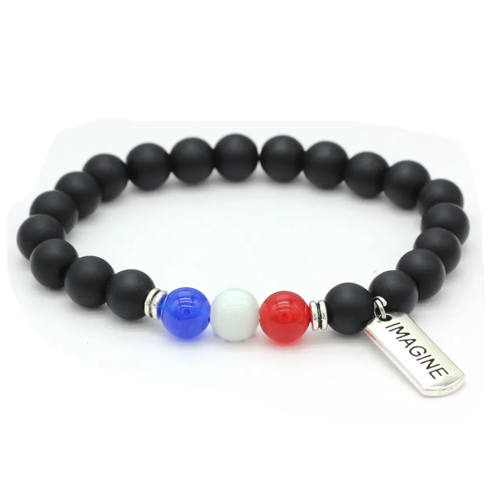 DGW флаг страны Франции бисером браслет для мужчин чакра Йога Винтаж цвет серебра