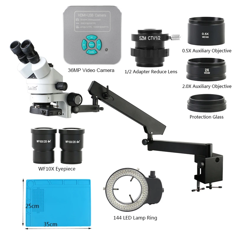 3.5X 90X тринокулярная стерео микроскопия шарнирный зажим 36MP 4K микроскоп камера для