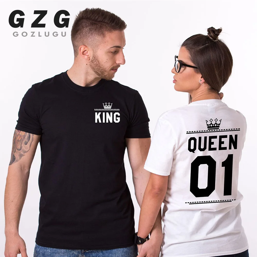 Модная летняя одежда для пар футболка с надписью King Queen женщин и мужчин забавные