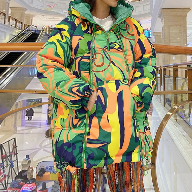 2021 Winter Outfits Women's Jacket Hooded Parka Down Cotton Coat Double Zipper Glossy Padded Jackets Casual Warm Outwear Parkas