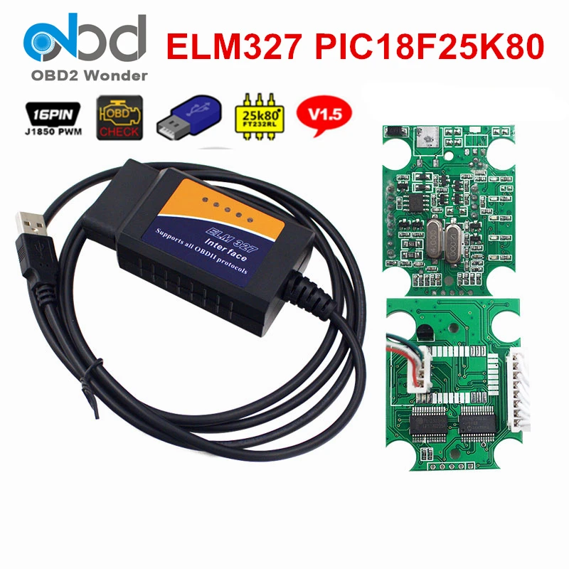 ELM327 OBD 2 USB 1 5 автомобильный диагностический инструмент ELM 327 PIC18F25K80 аппаратное