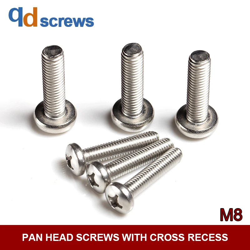 

M8 Common Stainless Steel Pan head screws with cross recess phillips Round Head Screw GB818 DIN7985 ISO 7045