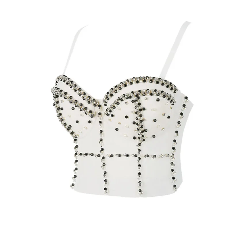 WYS.JL New Beaded White Red Corset Stage Show Crop Top Sexy Nightclub Women's Tube Top #2586