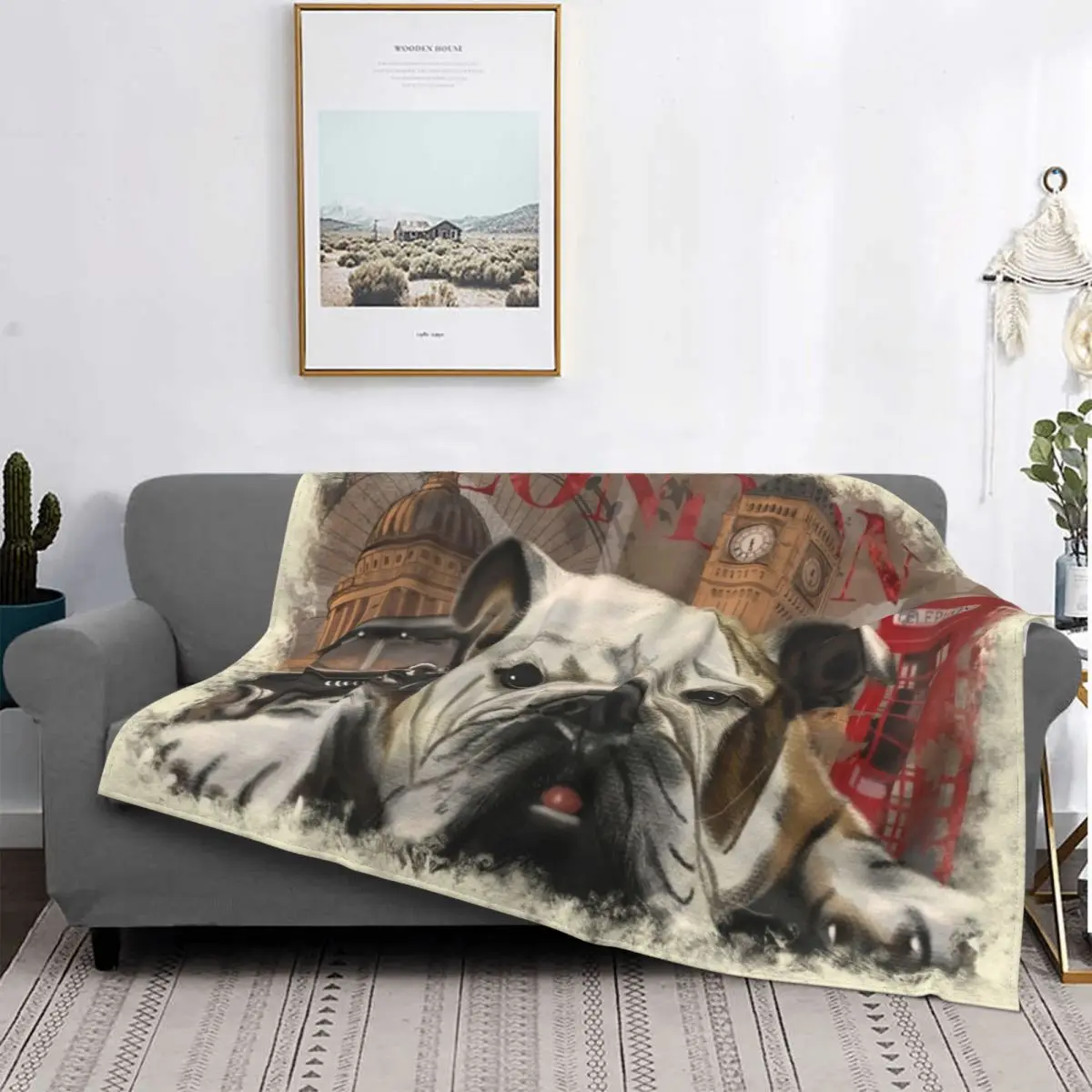 

London Bulldog Dog Blanket Velvet Winter Animal Multi-function Lightweight Throw Blankets for Bed Couch Bedspreads