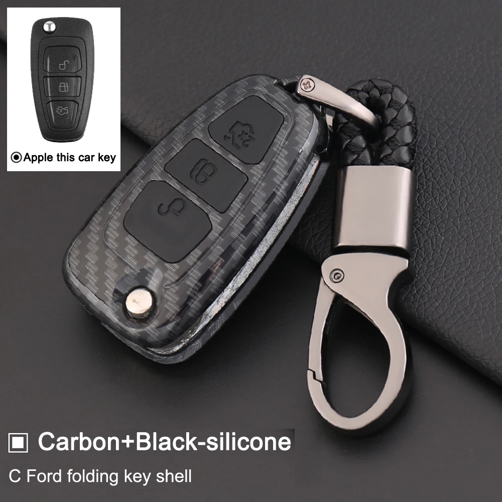 Автомобильный 3-кнопочный чехол для ключа из углеродного волокна защитный Ford C-Max