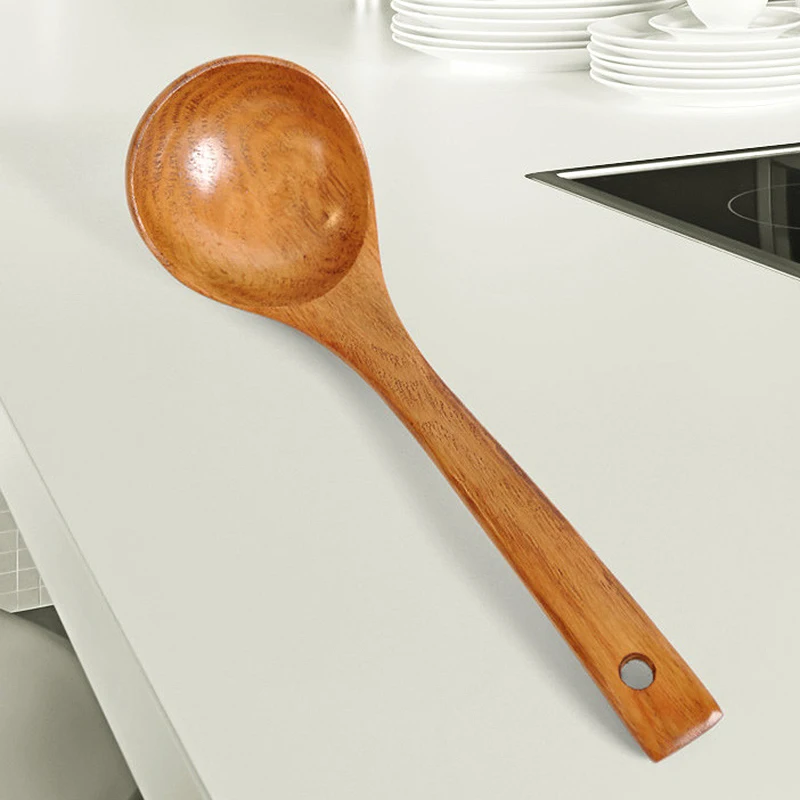 

Natural Wood Wooden Spoon Soup Rice Dinner Tool Cooking Spoons Kitchen Utensil Scoop Ladle Tableware Catering Spoon