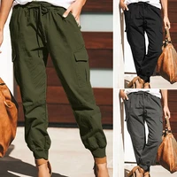 pants for women 2021 spring and autumn ladies pure color casual fashion pocket lace up overalls trousers womens pants