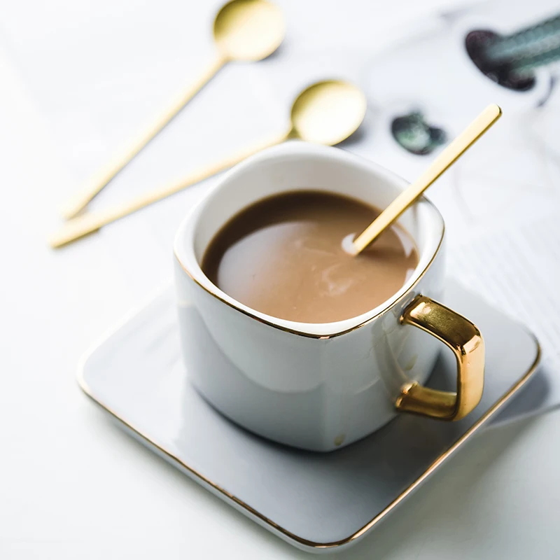 Классические керамические кофейные чашки кружки фарфоровая квадратная чайная