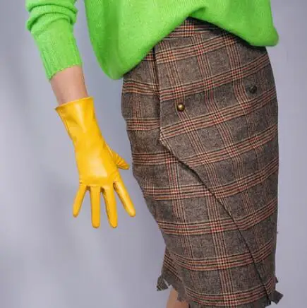 Женские модные пикантные тонкие перчатки желтого цвета из искусственной кожи