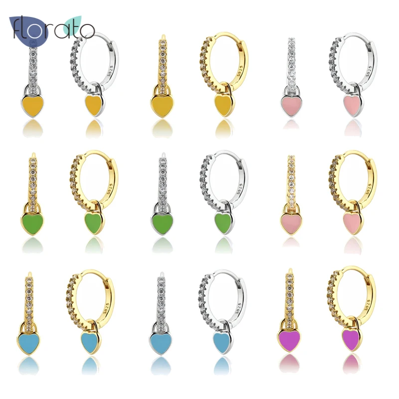 

Hoop Earrings 925 Sterling Silver CZ Heart Shaped Oil Drop Pendant Earrings for Women's Party Huggies Earrings Buckle Jewelry