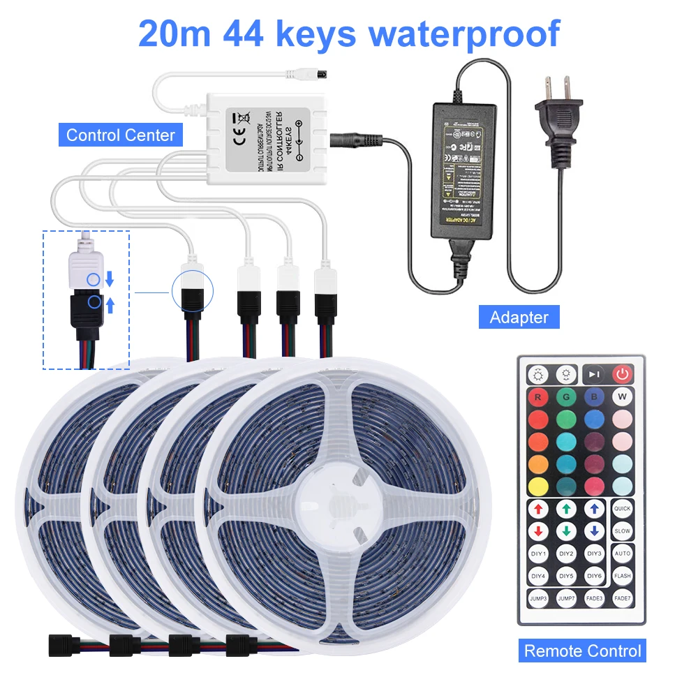 

20M RGB LED Strip LED Strip RGB 2835 SMD DC12V Waterproof LED Light Diode Ribbon Flexible Controller + Adapter Decorative Light