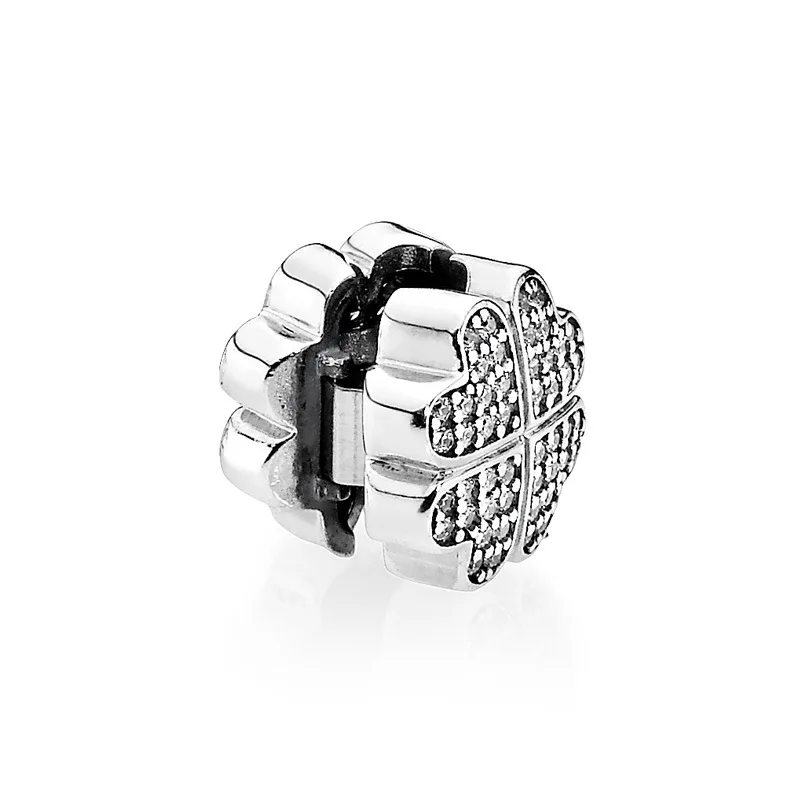

S925 Sterling Silver Charm Pave Crystal Petals of Love Flower Clip Charm Beads Original Logo DIY Bracelets Bangles Jewelry Gift