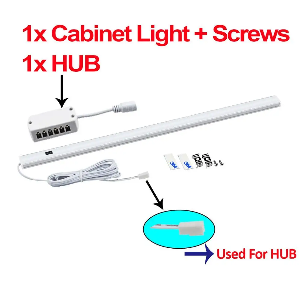 No Plug With HUB Ручная развертка светодиодный индикатор переключателя под кабинет Кухня свет гардеробный шкаф в спальню Ночной светильник 30/40/50 см домашний экран для помещений огни - Цвет: No Plug With HUB