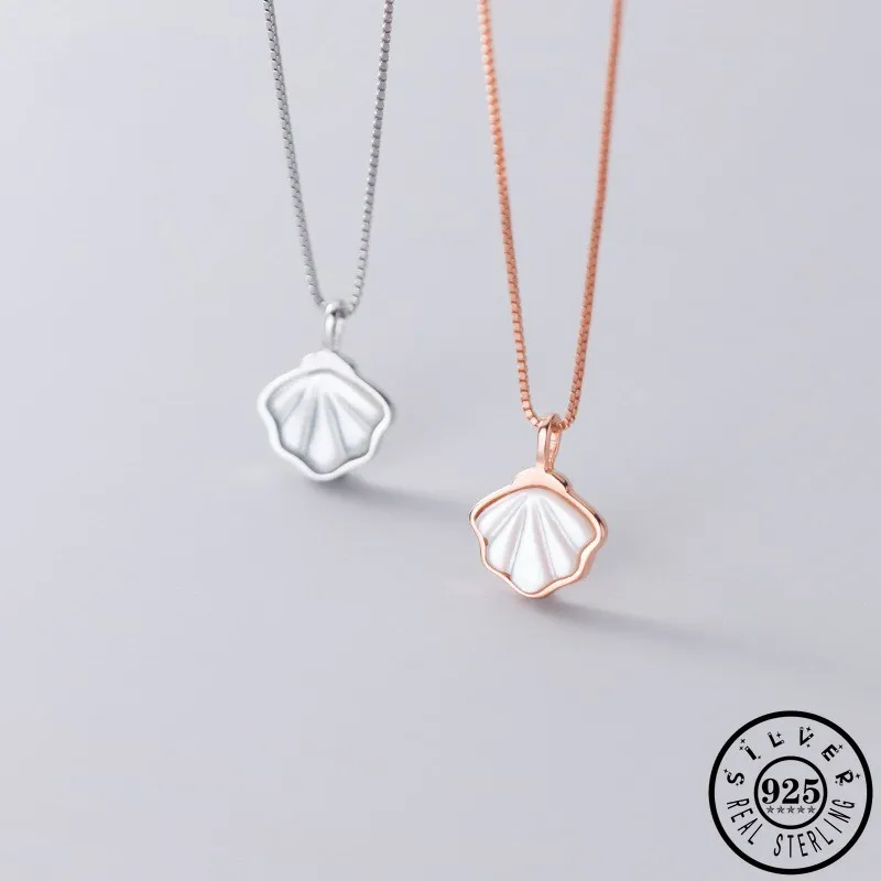 

925 Sterling Silver Cute Shell Pendant Necklace Rose Gold Color Plated Chain Shell Necklaces Jewelry for Women