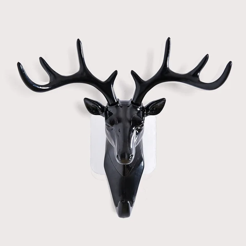 

Black Deer Head Self Adhesive Key Hook Coat Hat Cap Hanger Racks Room Decorations Wall Bag Keys Sticky Holder