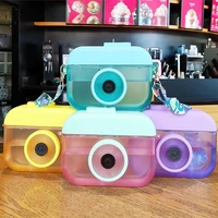 400ml water bottle fashion cute student portable camera shaped crossbody plastic water bottle with adjustable shoulder strap cup