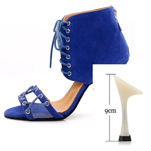 Blue heel 9cm WUXIJIAO/туфли для латинских танцев; женские черные сапоги на высоком каблуке в английском стиле; удобная обувь для сальсы; вечерние туфли на молнии сзади - Цвет: Blue heel 9cm