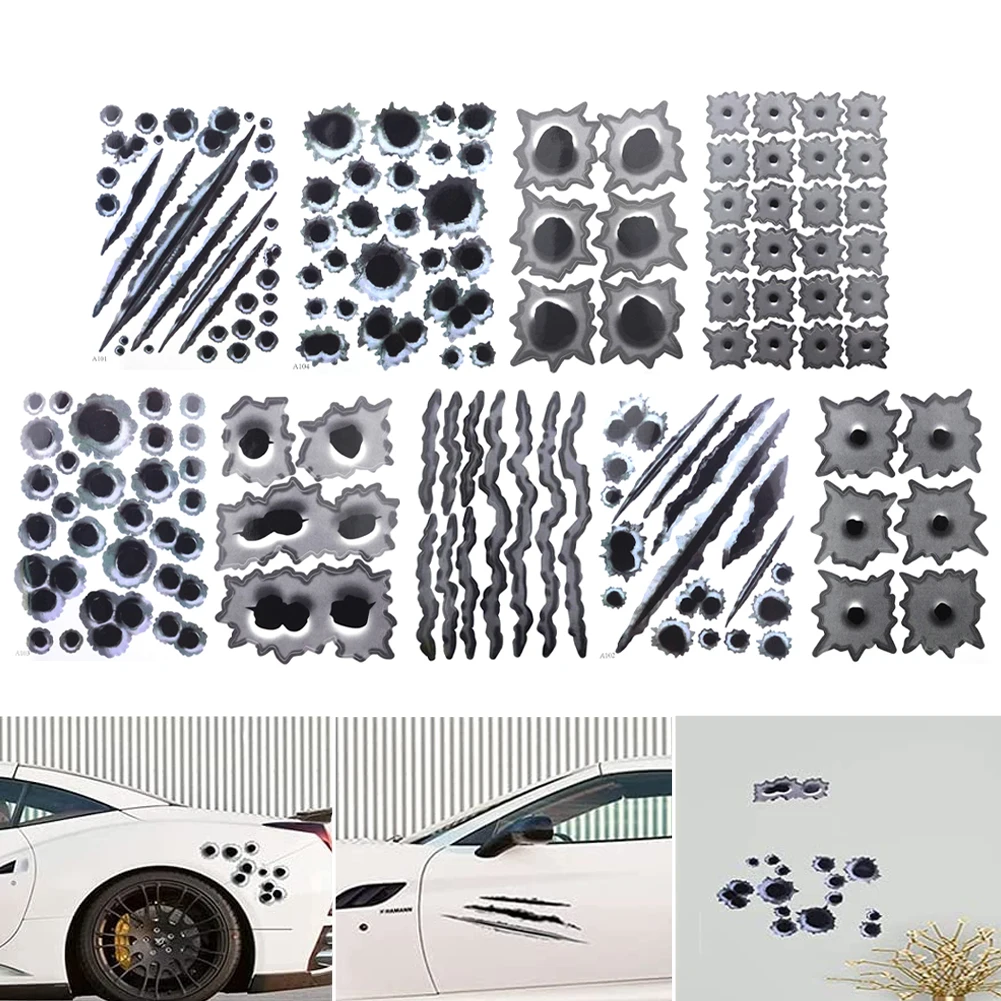 

9pcs 3D Bullet Hole Car Sticker Decals Decorative Car Tattoo Fake Gun Shot Car Hood Trunk Decoration for Car Styling Support CSV