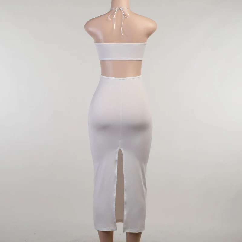 

Summer Fashion Cute Slim Sexy SML Solid Color Backless Lace-up Hollow Out Woman Casual Skinny Dress Lady Sheath Halter Dress