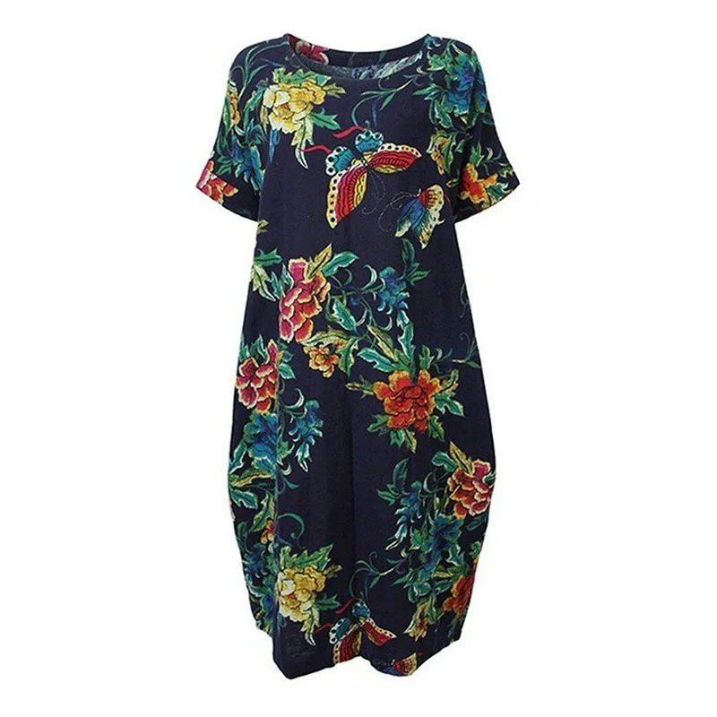 Женское летнее платье повседневное свободное короткий рукав с принтом Boho