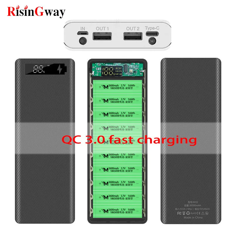 Внешний аккумулятор с цифровым дисплеем 30000 мАч быстрая зарядка | Мобильные