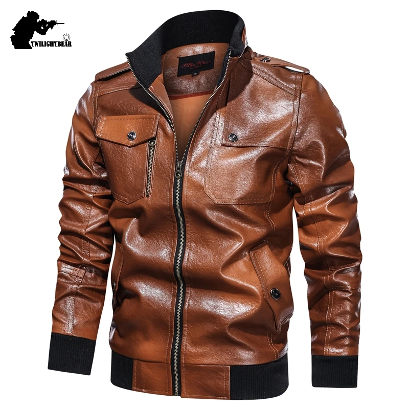

New Men's Leather Jacket Male Coat 4XL 5XL Stand Collar Streetwear PU Leather Biker Jacket Men Clothing Motorcycle Jacket AFC5