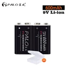 Аккумуляторная батарея PALO, литий-ионный аккумулятор 9 В 6F2 2, 600 мАч, 6F22, 9 В, для мультиметров, инструментов и т. Д.