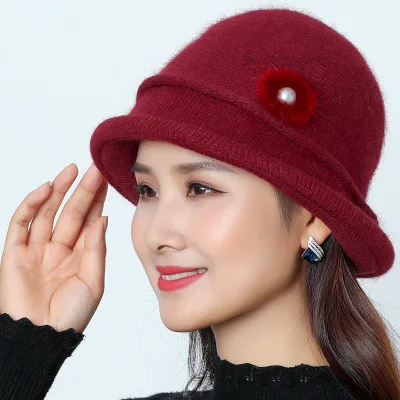 Single cap wine red Женский комплект для мамы, зимний шарф, шапка, набор для женщин, шапка из кроличьего меха, фетровые шапки, зимняя вязаная женская панама, теплая - Цвет: Single cap wine red
