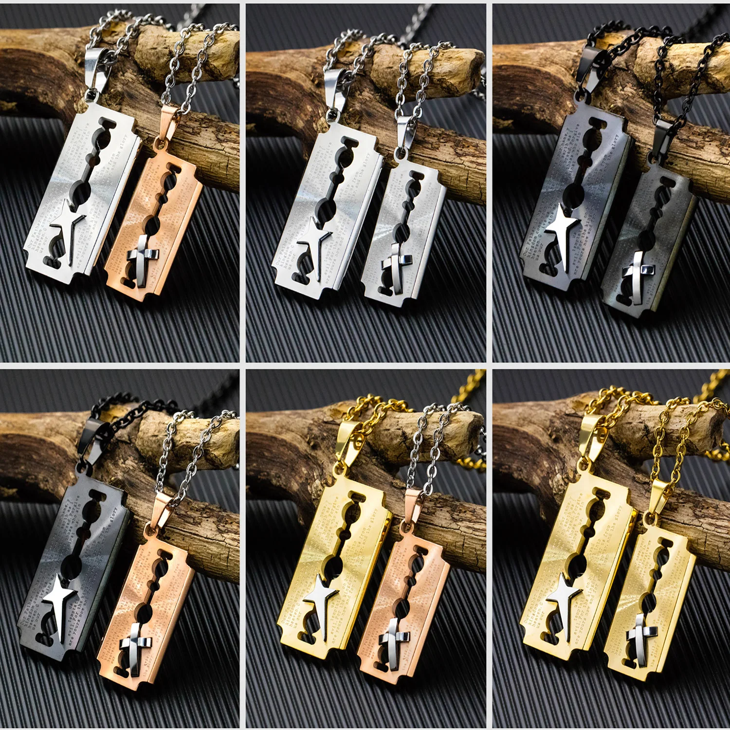 Пара Ожерелье для мужчин и женщин панк бритва форма лезвия из нержавеющей стали