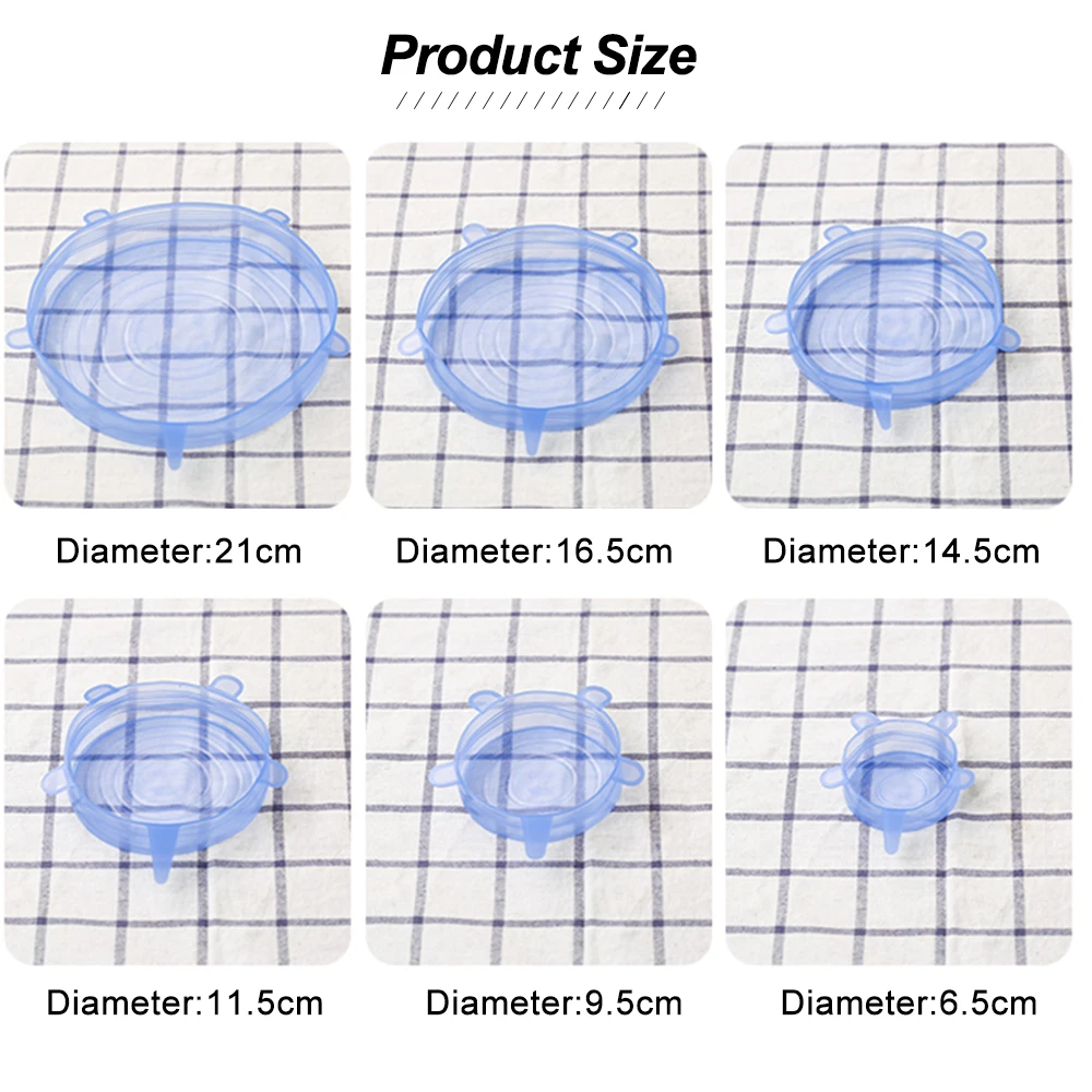 

6 Pcs/ Set Reusable Silicone Food Cover Stretch Lids Elastic Bowl Microwave Cover Kitchen Wrap Fresh Keeping Silicone Caps