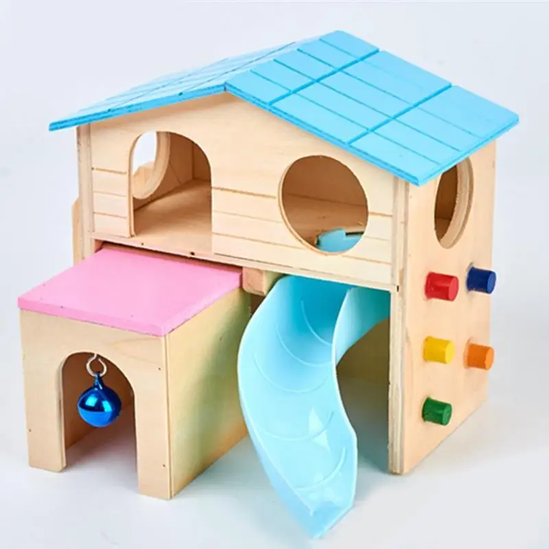 

Wooden Hamster Hideout House Two Layers Hideout With Climbing Ladder Pet Small Animal Hut Play Toys Supplies Small Pet Cage