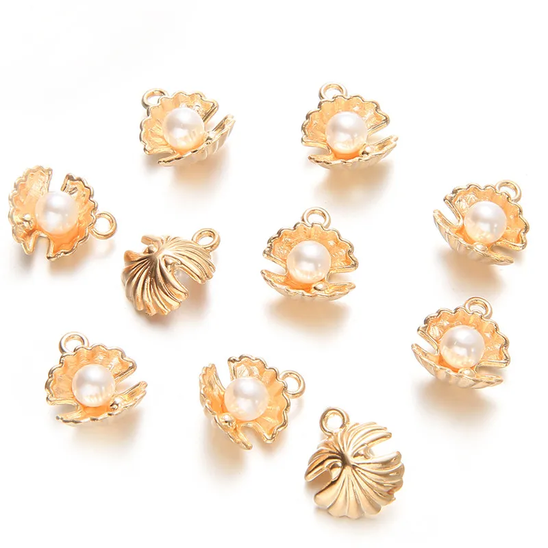 

10pcs/lot Pearl Shell Gold Color Charms Pendants DIY Necklace For Jewelry Making Accessories