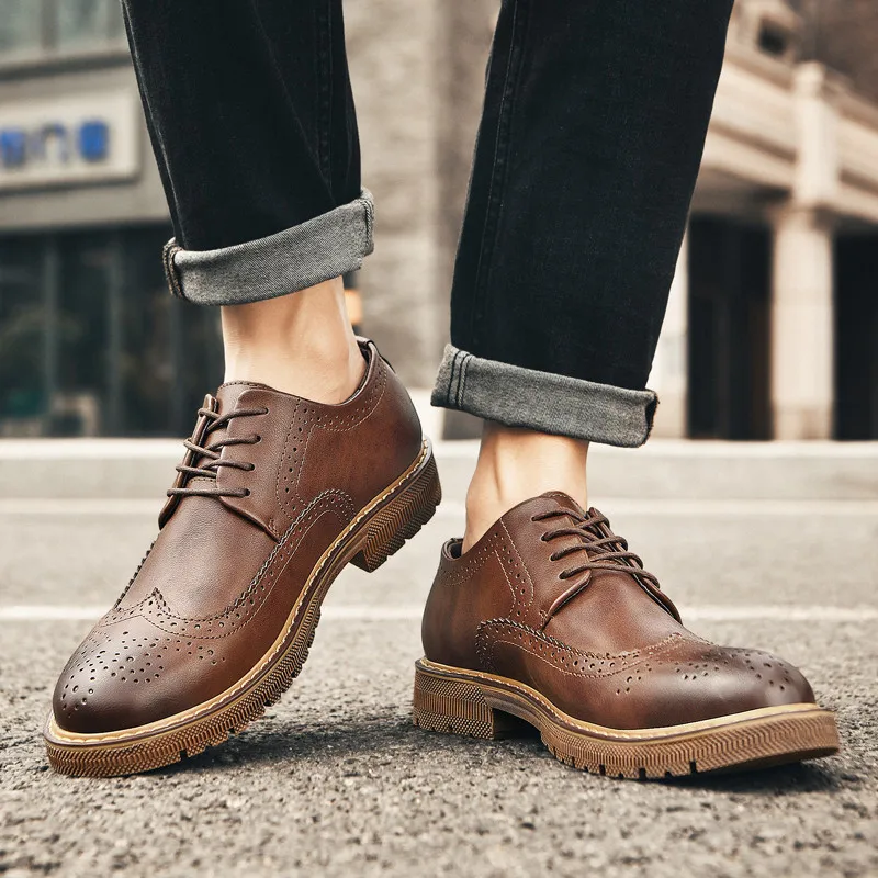 Men's Crocodile casual shoes outdoor fashion breathable Leather Shoes Lace-Up oxfords Mens Office Flats Men Fashion | Обувь