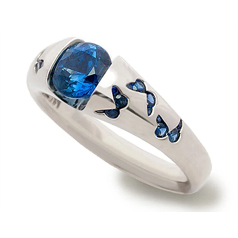 

Foydjew Hot Sale New Inlaid Sea Blue Butterfly Rings European American Simulation Sapphires Ring Color Treasure Fine Jewelry