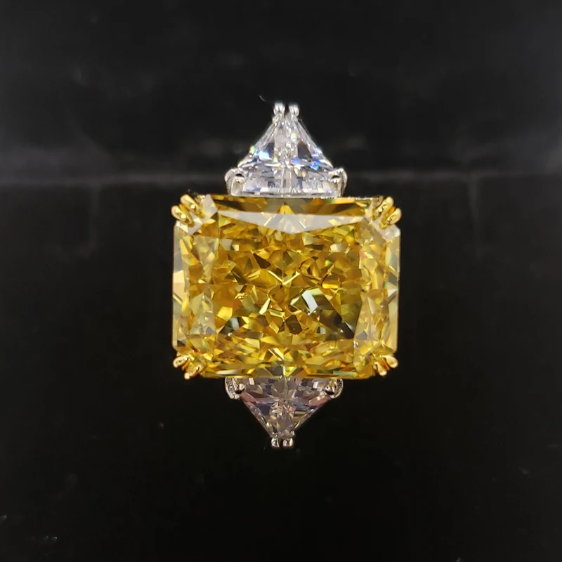 

Solid 925 Sterling Sparkling 13*16mm Citrine Gemstone Bridal Ring High Carbon Diamond Wedding Party Fine Jewelry WholesaleRings