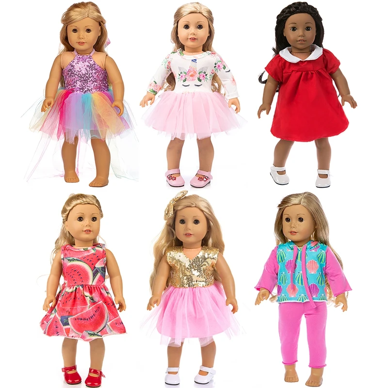 

Doll Clothes Accessories Fit 18 inch 43cm American Baby New Born Red Unicorn Watermelon Bow Sequin Skirt For Baby Birthday Gift