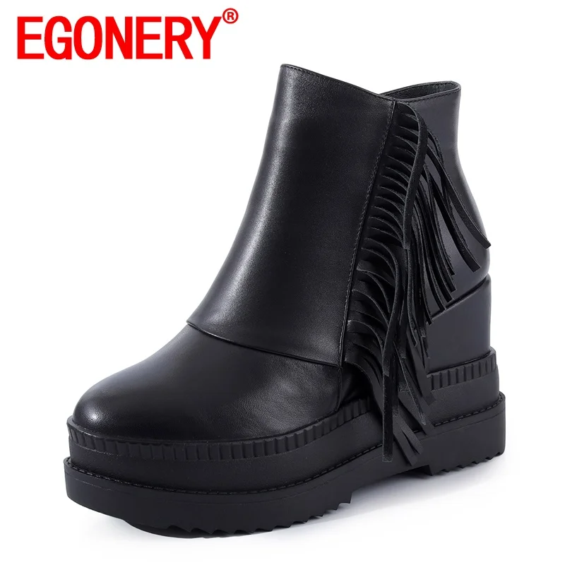 EGONERY/женская зимняя обувь для отдыха Модные женские ботильоны Круглый носок