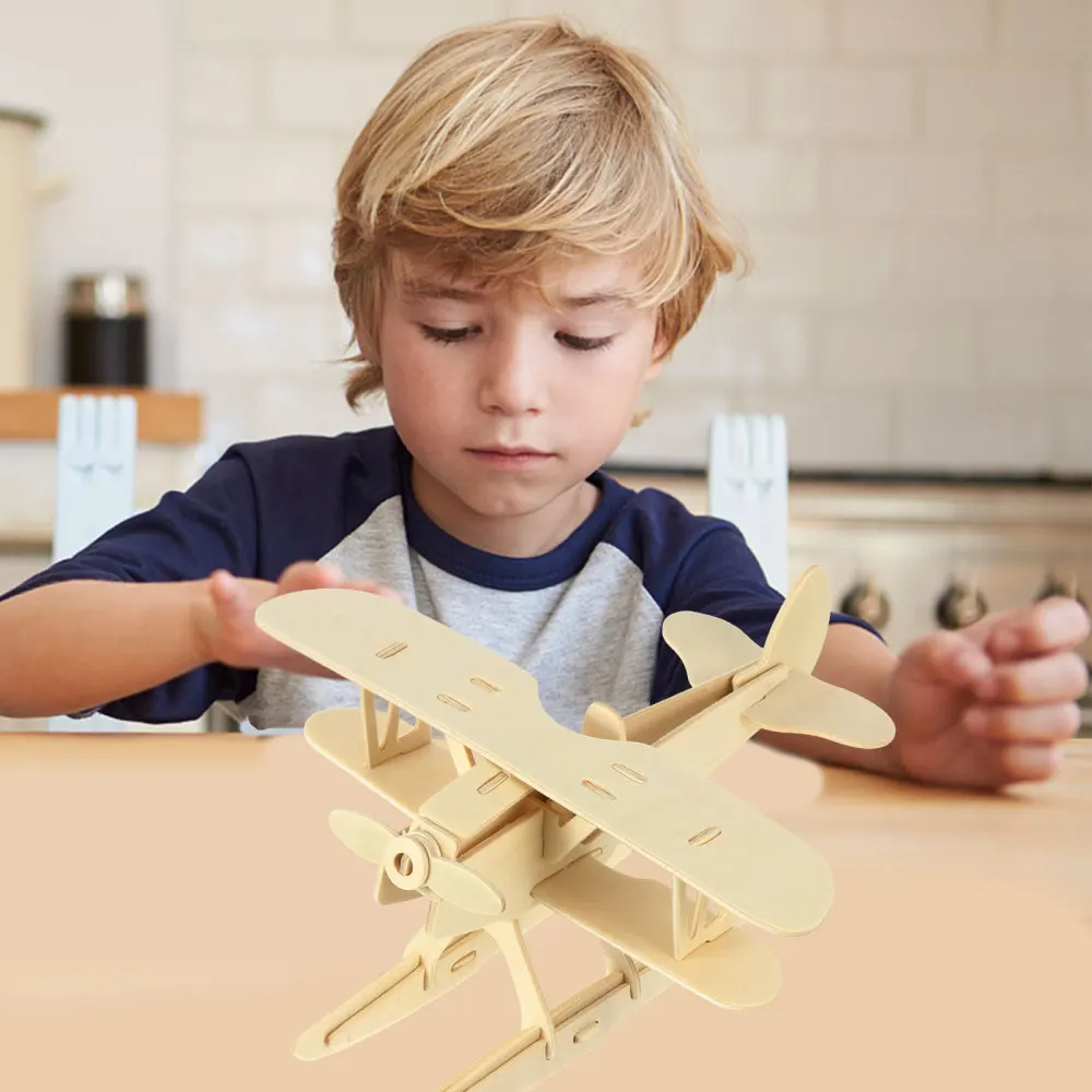 

1 Set 3 Pcs 3D Puzzle Toys Educational Toys Wooden Aircraft Model Kit (Khaki)