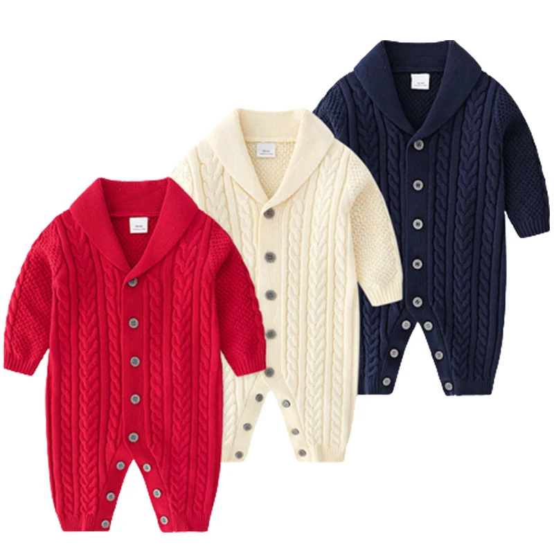

Newborn Jumpsuit Knitting Cotton Baby Girl Romper Boys Shoulder Open Button Knitted Rompers Children Girls Jumpsuit Newborn