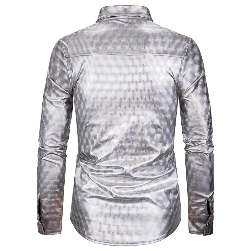 Рубашка мужская приталенная с длинным рукавом блестящая разноцветным узором