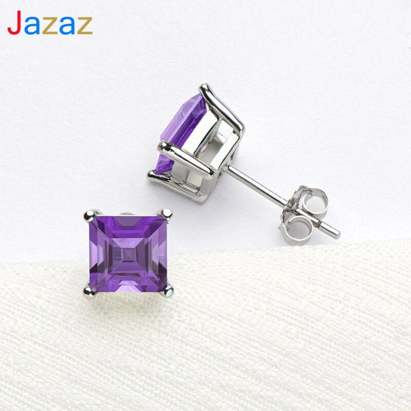 

Женские серьги-гвоздики из серебра 100% пробы с квадратным аметрином