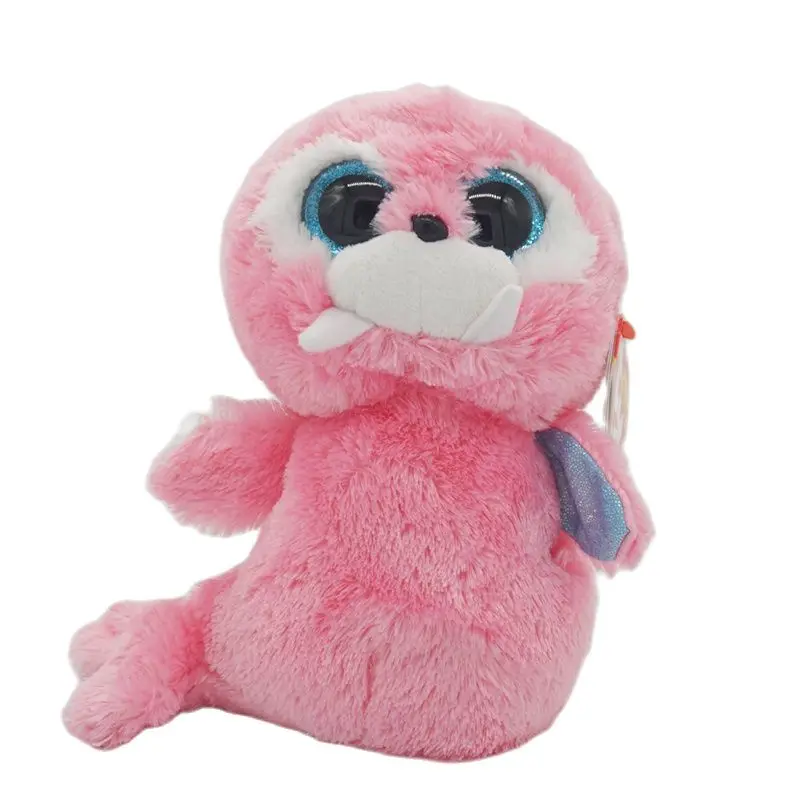 

New 6"15cm Ty Beanie Stuffed Big Eyes Pink sea lion Plush Stuffed Animal Collectible Doll Toy Christmas Birthday Gift